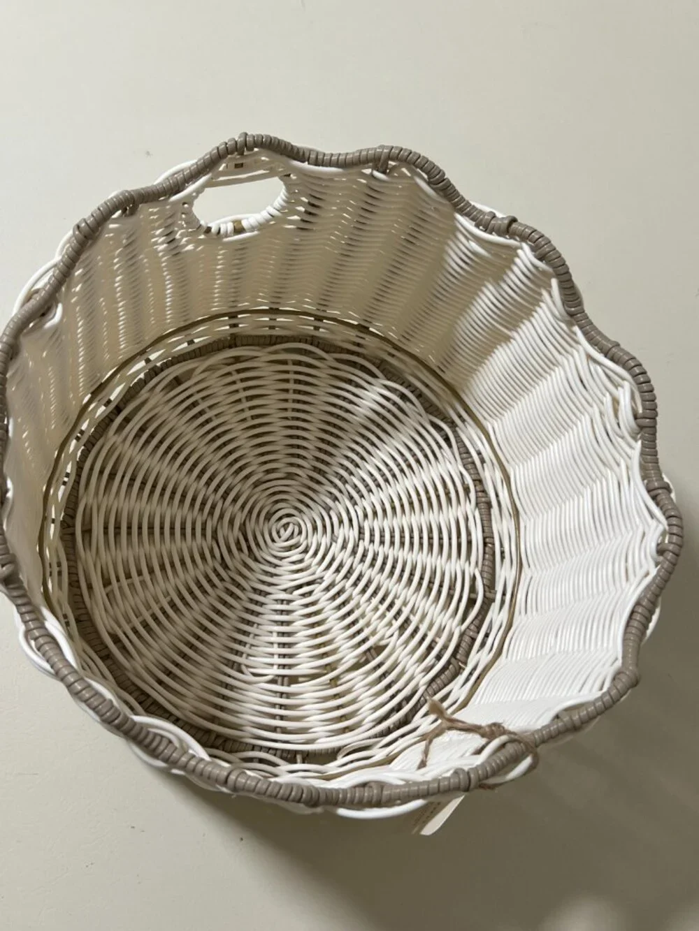 Brightroom Scalloped Poly Rattan Medium Decorative Basket Cream